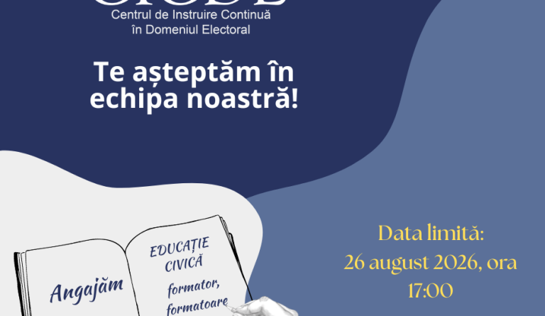 CICDE angajează formator/formatoare (cu sarcini care reflectă activitățile de educație civică, electorală)