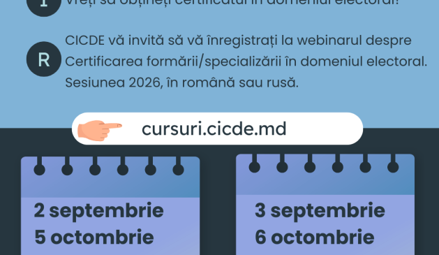CICDE organizează 4 webinare de certificării în domeniul ELECTORAL